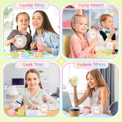 Squishies Toys Set 5PCS, Squeeze Toys Stuffed Bunny Cake Dessert Flower Sensory Fidget Toys for Anxiety Relief, Desk Sticky Toys Party Favors Birthday for Boys and Girls