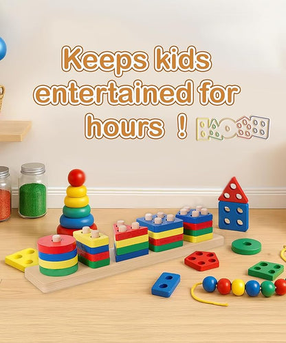 Montessori Wooden Shape Sorter Toy for Toddlers 1-3 – Multicolor Color Sorting & Stacking Toys, Educational Early Learning Sensory Toy, Fun Preschool Gift for 2 Year Olds