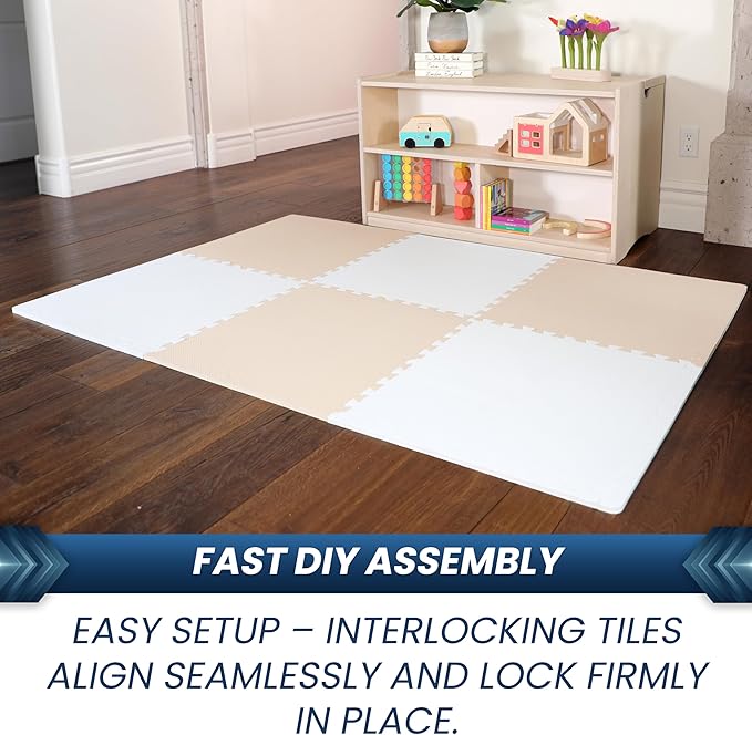 FlooringInc's Rainbow & Natural Harmony Playmat - Kid Safe Foam Floor Tiles with Removable Edges - 2'x2', 1/2" Thick (Moonbeam, 6 Tile Pack)