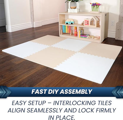 FlooringInc's Rainbow & Natural Harmony Playmat - Kid Safe Foam Floor Tiles with Removable Edges - 2'x2', 1/2" Thick (Moonbeam, 6 Tile Pack)