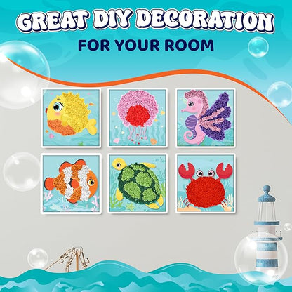jackinthebox Poke Poke Art – Ocean Theme, Mess-Free Fabric Art and Craft, Flower Pressing Kits, Gift for Kids, Toys for Girls and Boys Ages 4 5 6 7 8
