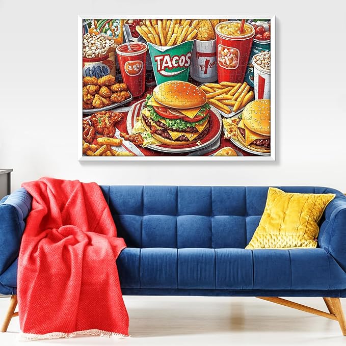 300 Pieces Hamburger Puzzles for Adults, Youths Favorite Foods Puzzle for Adults Children, Fries Puzzle 300 Pieces, Gift for Birthday, Home Decor, Fun for Family Entertainment(20.5 * 15 in)