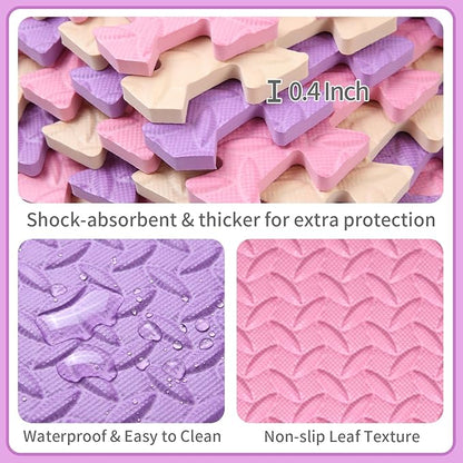 Foam Play Mat for Baby, 0.4 Inch Thicked Interlocking Floor Mats with Solid Colors, Soft Non-Toxic Squares Baby Play Mat, EVA Foam Puzzle Floor Mat for Toddler, 16 Tiles(Pink/Beige/Purple)