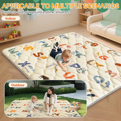 Foam Play Mat - 64x64 Inch Padded Play Mat for Baby - Toddler Play mats for Floor - Thicker Soft Cushioning Playmats - Foldable Washable Baby Playpen Mat, Animals Alphabet Design