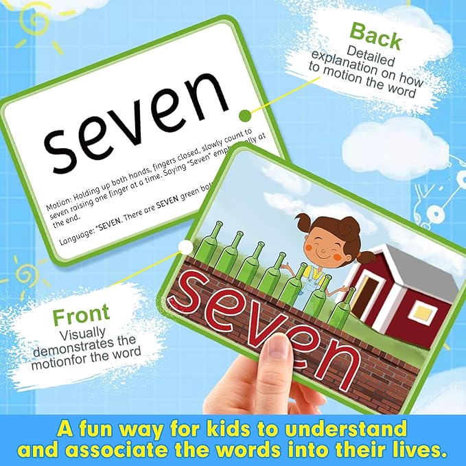 SpringFlower Sight Words Flash Cards with Pictures,Motions&Sentences, 220 Dolch Sight Words for Preschool, Kindergarten, 1st, 2nd & 3rd Grade.Homeschool, Learn to Read, Phonics Learning,235 Pieces