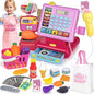 Dreamon Kids Cash Register Toy, Pretend Play Calculator Register Toys with Scanner, Apron, Credit Card, Play Food and Shopping Bag, Grocery Store Playset Preschool Gift for Kids Girls Age 3 4 5 6 7
