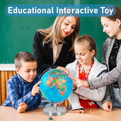 9'' Globe for Children World Globe with Stand Rewritable Easy-Read High Clear Map Earth Globes for Adults, Educational Interactive Globes for Kids Learning STEM Toy Present for 3+ Years Old