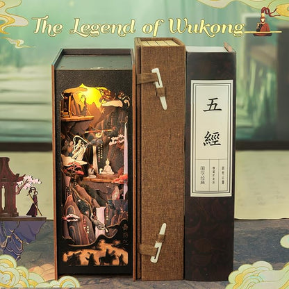 Fsolis Book Nook Kit, DIY Miniature House Kit 3D Wooden Puzzle Craft Kit for Adults Bookshelf Nook Decor Decorative Bookend Gifts for Book Lovers- The Legend of Wukong (No Glue Required)