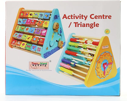 TOWO Wooden Activity Centre Triangle Toys - flip Flop Alphabet Blocks Abacus Clock - Activity Cube for Toddlers 5 in 1- for Babies Montessori Learning-Wooden Toys for 1 Year Old