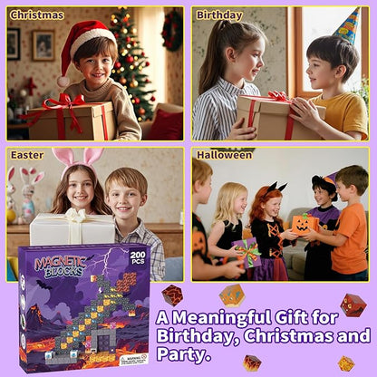 200PCS Magnetic Building Blocks for Kids, STEM Educational Magnet Stacking Toys for Age 3-5 4-8 8-12, Sensory Play Montessori Toys for Boys and Girls, Creative Construction Gift Ideas for Children