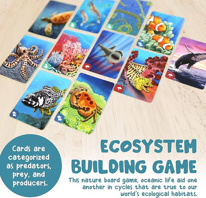 Genius Games Ecosystem: Coral Reef - A Mensa Recommended Family Card Game About Aquatic Animals, Their Habitats & Food Chain | A Light Educational Marine Biology Board Game for Kids and Families