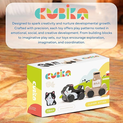 Cubika Wooden Clever Kitties Train Toy – Magnetic Cat-Themed Wood Toy Playset for Toddlers 18 Months+ – Montessori Toy for Fine Motor Skills and Imaginative Play