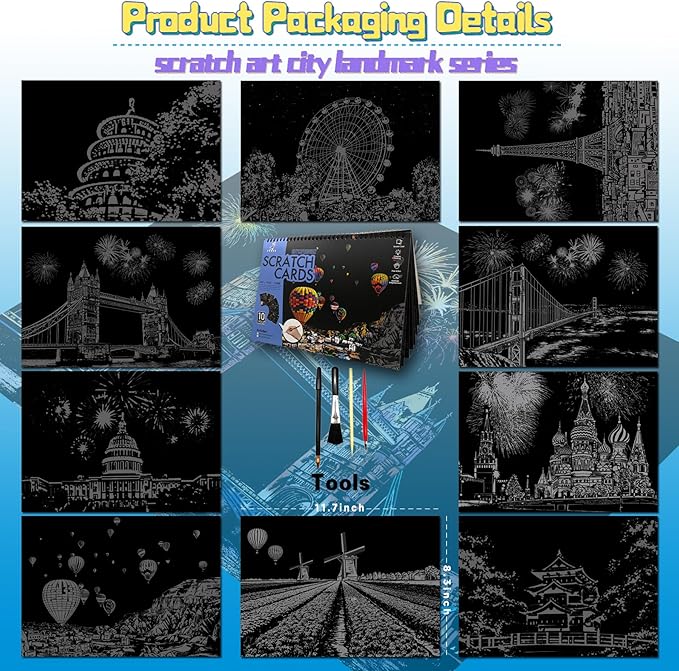 Scratch Art Book for Adults-Landmark Building Scratch paper|Scratch Painting Paper Craft Kit|Creative Foil Engraving Scratch Art|Scratch City Series Books for Travel Lovers,Craft Lovers(City Series 2)