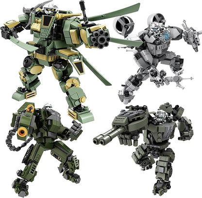 Transforming Mech Robot Building Blocks Set, 4 Kinds of Destroy Warrior City Mecha Action Figure with Weapons, Cool Creative Robots Toys Gift for Teens Boys 14+ (1448 PCS)
