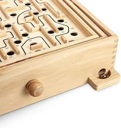 STERLING Wooden Labyrinth Marble Maze Game, Large 12.75" x 11.5" Tilt Maze Game Board with 60 Waypoints and Marble Balls Included, for Kids and Adults 6 Years and Up
