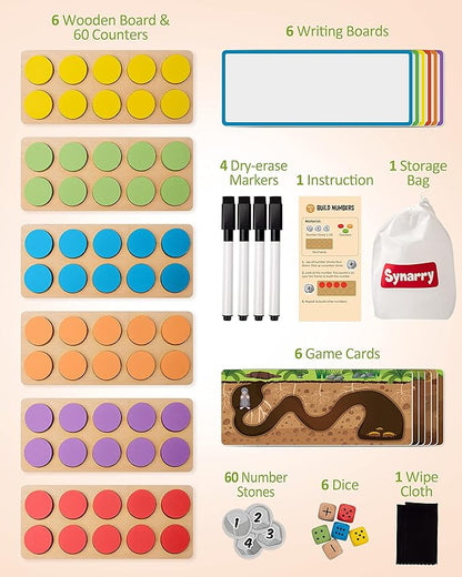SYNARRY Wooden Ten-Frame Set Math Manipulatives for Kindergarten Elementary 1st 2nd Grade Homeschooling, Addition and Subtraction Montessori Math Games for Chirldren, Counters Toys for Kids Ages 3-8