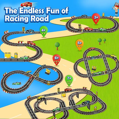 Magnetic Tiles Racing Track & Road Expansion Set with Magnet Car, Magnetic Block Building Toys Games for Toddler Kids, STEM Montessori Toys for 3+ Year Old Boys & Girls, Car Lovers Must Haves