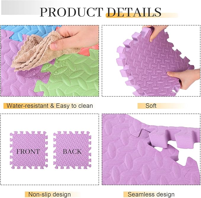 12x12x1 Inch EVA Thick Interlocking Foam Floor Tiles Puzzle Exercise Mat Play Foam Mats for Boys Girls Baby Pets Home Classroom Nursery Gym(Colorful)