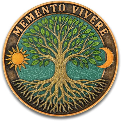 Memento Mori Memento Vivere Dual Sided Challenge Coin - Skull & Tree of Life Design Motivational Token - Inspirational Gift