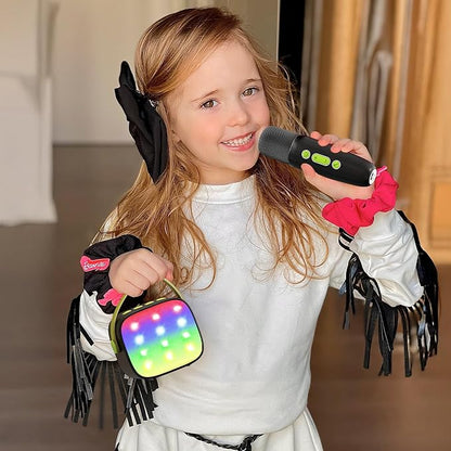 Mini Karaoke Machine with 2 Wireless Microphones, TOP Kids Gifts for Girls Ages 3, 4, 5, 6, 7, 8, 9,10,11,12 +Year Old, 4-12 Years Old Birthday Toy Gift for Girls Boys Party (Black Green)