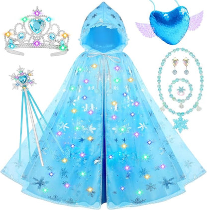 VGOFUN Princess Dress Up for Girls,10 PCS Light Up Princess Cape Set Toddler Dress Up Clothes Princess Costume Toys with Light Up Tiara Wand Halloween Christmas Birthday Gift for 3,4,5,6,7,8 Years