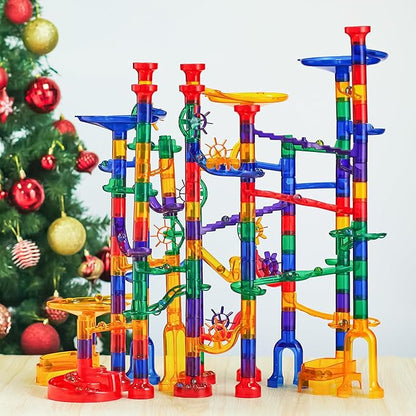 JOYIN 207Pcs Glowing Marble Run, Construction Building Blocks Toys with 5 Glow in The Dark, STEM Toy for Boys and Girls, Educational Toy, Gift for Christmas(147 Plastic Pieces + 60 Glass Marbles)