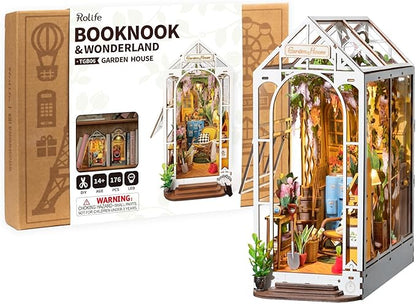 Rolife DIY Book Nook Kits for Adults-Garden House Bookshelf Insert Booknook-3d Puzzle Dollhouse Room Decor for Teen Girls Boys Women Men