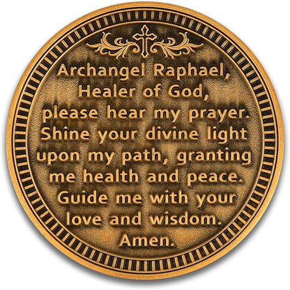 Archangel Raphael Prayer Coin - Patron Saint of Healing & Protection, Inspirational Religious Token, Pocket Blessing Gift for Faith & Wellness