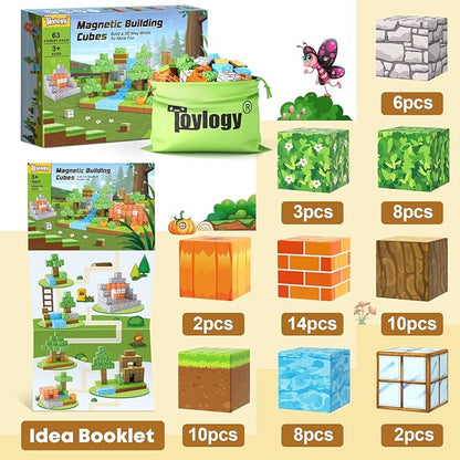 Magnetic Blocks-Build Mine Magnet World Pumpkin Edition Kids Games Toys for Boys Girls 3+ Years Old Magnetic STEM Construction Toys Ages 4-6 6-8 5-7 for Halloween Birthday Gifts