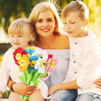 18 Pcs Plush Smile Flower Stuffed Bendable Stems Plush Bouquet Toy Soft Floral 12.6 Inch for Graduation 2025 Mother's Day Valentines Day Girl Girlfriend Wife Family and Friends(Elegant Style)