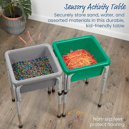 ECR4Kids 2-Station Sand and Water Adjustable Play Table, Sensory Bins, Grey/Emerald