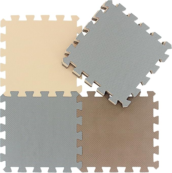 qqpp EVA Rubber 18 Tiles Interlocking Puzzle Foam Floor Mats - Baby Play Mat for Playing | Exercise Mat for Home Workout. Brown, Beige, Gray. QC-FJLb18N