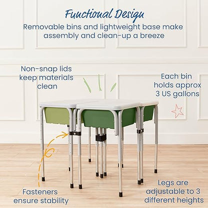 ECR4Kids 4-Station Sand and Water Adjustable Play Table, Sensory Bins, Fern Green/Hunter Green