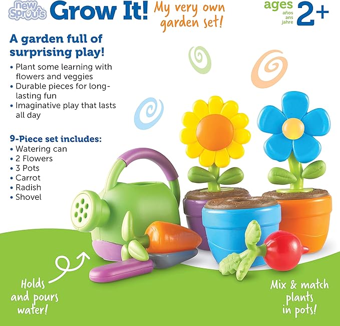 Learning Resources New Sprouts Grow It! Toddler Gardening Set - 9 Pieces, Ages 2+ Toddler Learning Toys, Garden Toys for Kids, Spring and Easter Toys for Boys and Girls