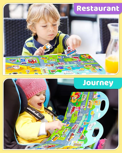 Benresive Reusable Sticker Book for Toddlers 2-4 Years, Fun Travel Stickers for Kids, Waterproof Sticker Books for Toddlers 1-3, Crafts Activities for Todddlers 1-3 2-4 3-5 - Transport