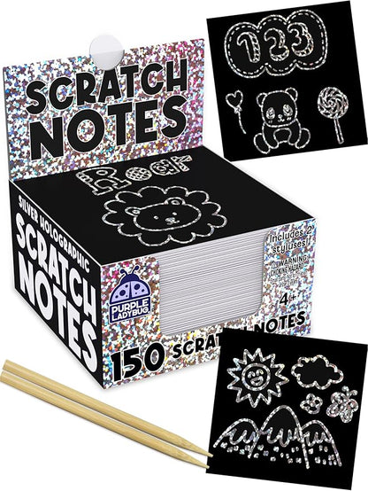 PURPLE LADYBUG Silver Holographic Scratch Art Mini Notes - Scratch Art for Kids, Summer Activities, Camping Games for Ages 4-8