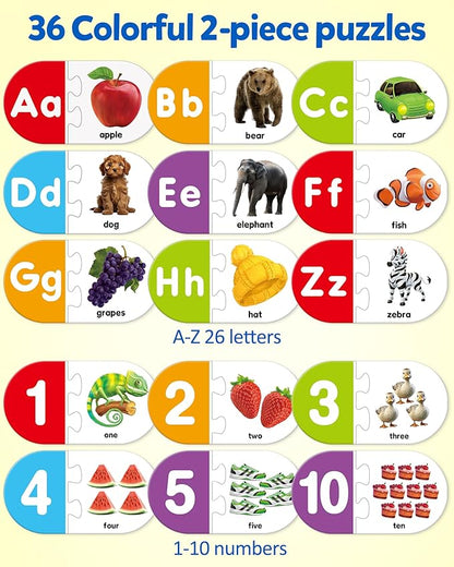 Coogam Learning Alphabet Matching Game, 36pcs Self-Correcting Sight Words Letter Number Cards, Fine Motor Educational Montessori Toy for Preschool Kindergarten 3 4 5 Years Old