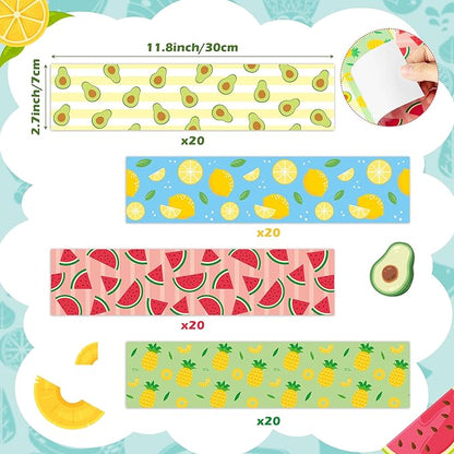 BeYumi Summer Fruits Border Trim - 80Pcs Back to School Fruits Bulletin Board Borders Watermelon Pineapple Lemon Avocado Decor Classroom Office Chalkboard Poster Summer Holiday Party Decoration