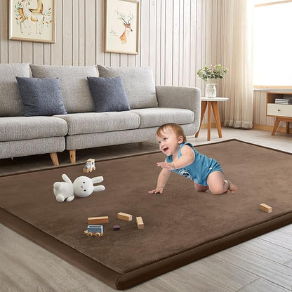 Baby Play Mat for Floor Tummy Time Mat Nursery Rug Muscle Mat Area Rug Playroom Rug Tatami Mat 6'7"x4'11" Memory Foam 1.3" Thick Crawling Mat For Babies,Toddlers, Infants, Kids,Floor Mat,Coffee