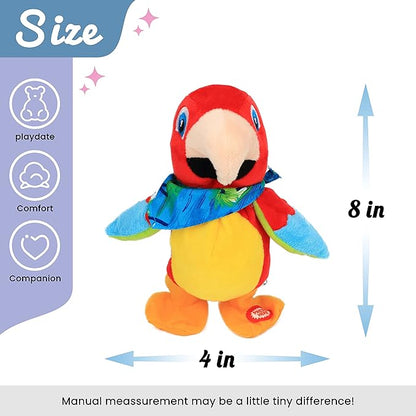 Hopearl Talking Parrot Repeats What You Say Walking Electric Interactive Animated Toy Speaking Plush Buddy Gifts for Toddlers Birthday Festival Holiday, 8''