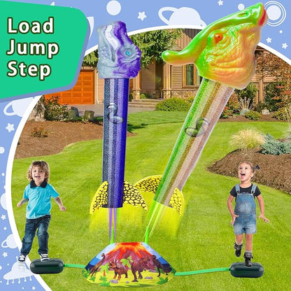 Dinosaur Rocket Launcher for Kids - Launch Up to 100 Ft, 8 Rockets and 2 Pads for Multi-Player, Dinosaur Toys, Birthday Gift Ideas, for 3 4 5 6 7 Year Old Boys, Outdoor Outside