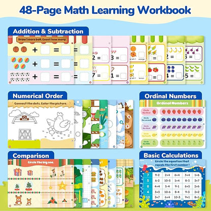 JoyCat Math Game Book - Preschool Learning Activity for Kids Ages 3-5, Number Tracing Workbooks, Math Learning Tools, Travel Cars Activities, Educational Gift Toys for Girls and Boys Ages 4-8