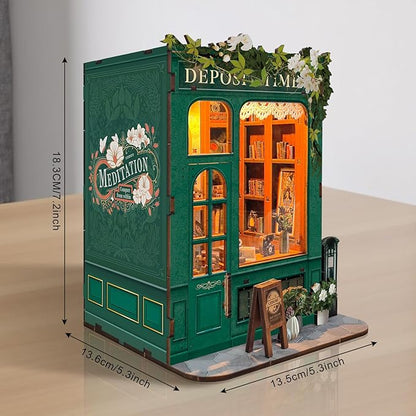 DIY Book Nook Kit, Miniature Bookshelf Decor with LED Lights, Laser-Cut Wooden Craft Set for Adults, Creative Gift for Christmas, Birthday, Leisure Time