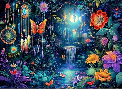500 Piece Puzzles for Adults, Magical Forest Puzzle 500 Pieces Jigsaw Puzzle for Adult Kids Elderly,Glow Flower Butterfly Adult Jigsaw Puzzle Family Challenging Game Home Decor 20.5x15 in