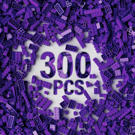 300 Piece Purple Bricks Bulk Assortment Pack, 12 Size Purple Brick Accessories for Building, Compatible with Lego Parts and Pieces