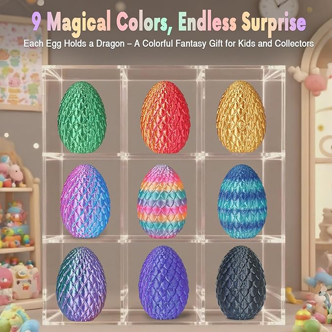 Small Dragon Eggs with Dragon Inside, 3D Printed Surprise Funny Gifts for Kids, Articulated Dragon Fidget Toys for Adults, Executive Desk Toys Office Room Décor (Shiny Black)