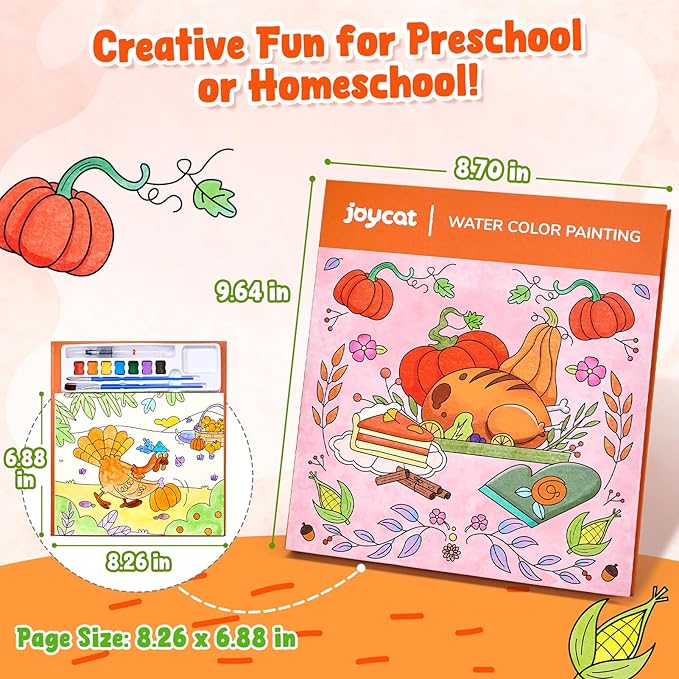 JoyCat Paint with Water Coloring Books for Toddlers, Watercolor Painting Sets for Kids Ages 3-5 4-8, Arts and Crafts Drawing Activities Toy Birthday Gift for Boys Girls (Thanksgiving)