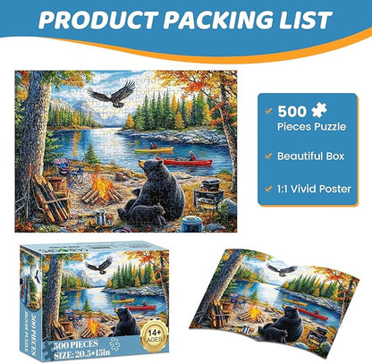 500 Piece Puzzles for Adults,Mother Kids Bear Eagle Large Piece Jigsaw Puzzle for Adults Kids Seniors,Recycled Cardboard Puzzle 500 Piece,Family Activity Great Gift for Family Friends 20.5 * 15 in