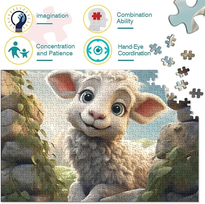 Sheep Thickened Wooden Jigsaw Puzzles 1000 Pieces 3D Animal for Adults Fun Education Game Home Decoration Toy Intellectual Game Stress Relief Toy Premium & Durable 1000pcs (75x50cm)