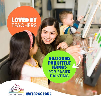 Color Swell Bulk Watercolors Paint Pack with Wood Brushes - 36 Sets with 8 Washable Colors Each - Perfect for Kids, Classrooms, Parties, Students, Donations, Party Favors, All Ages
